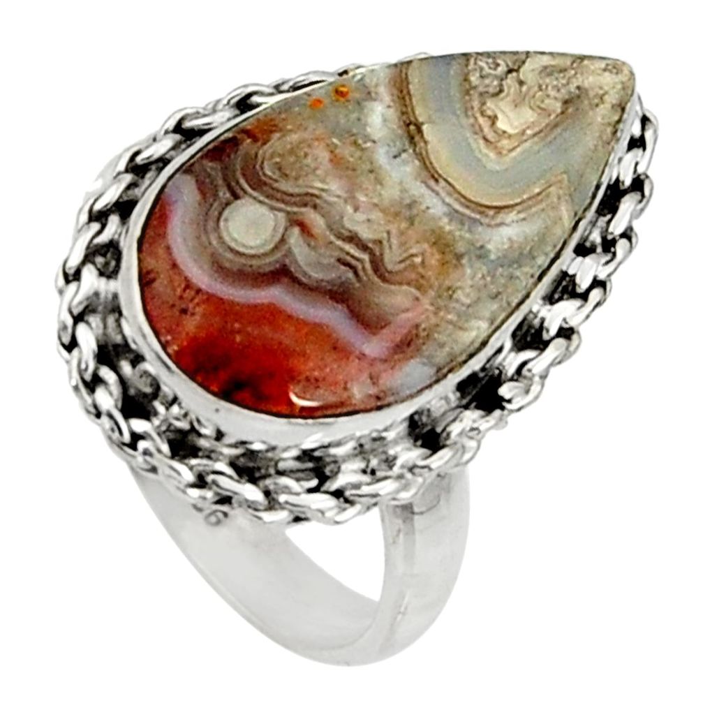 11.23cts natural mexican laguna lace agate silver solitaire ring size 6.5 r28301