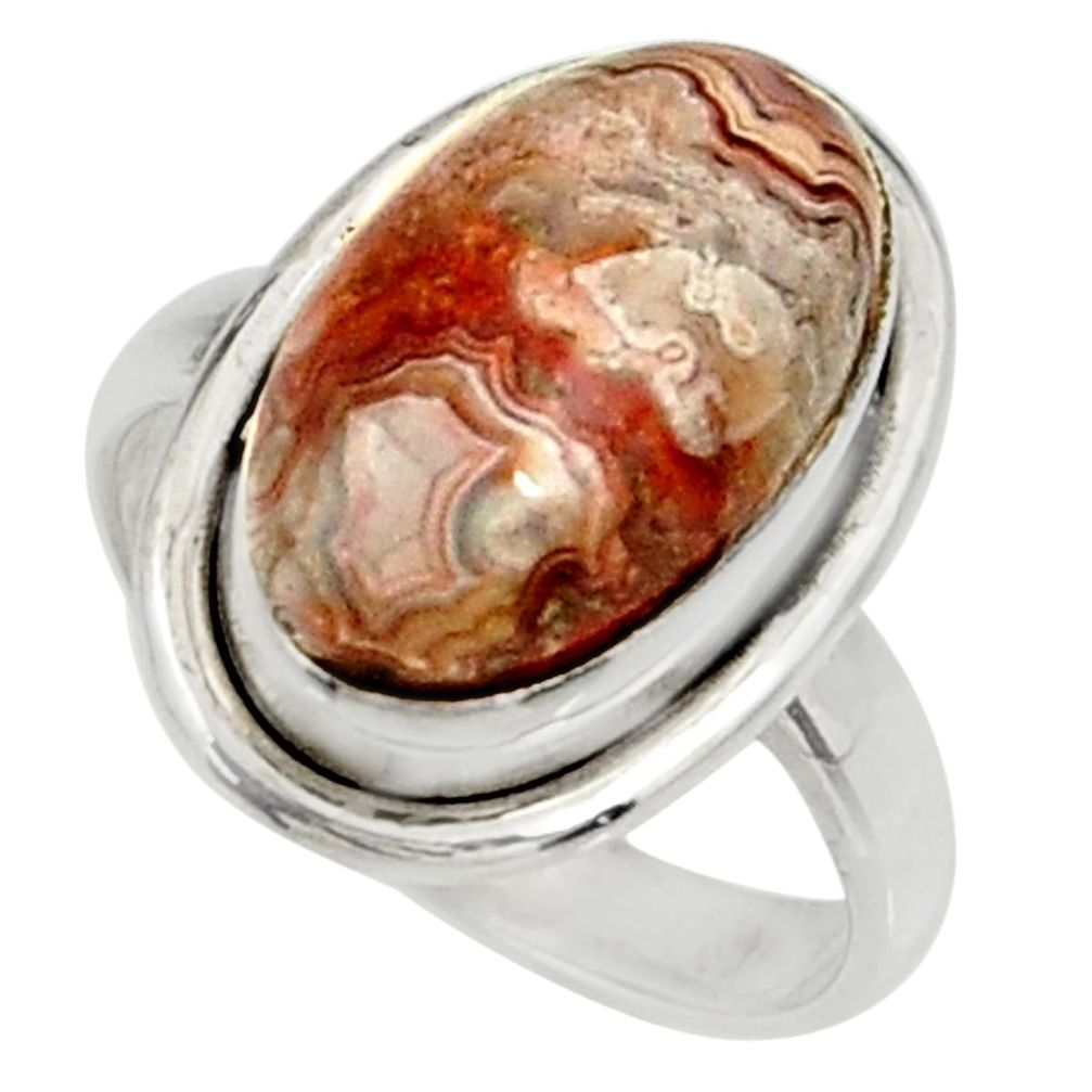 7.03cts natural mexican laguna lace agate silver solitaire ring size 6.5 r28302