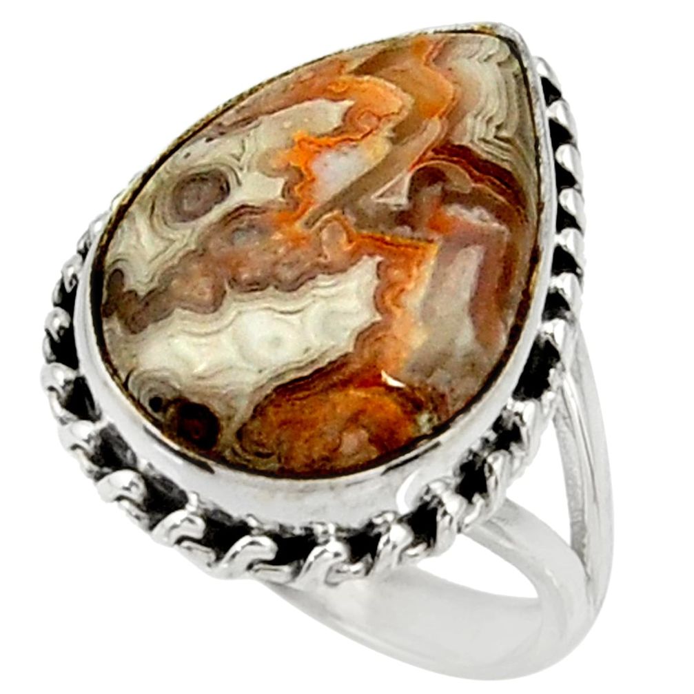 12.81cts natural mexican laguna lace agate silver solitaire ring size 7.5 r28305