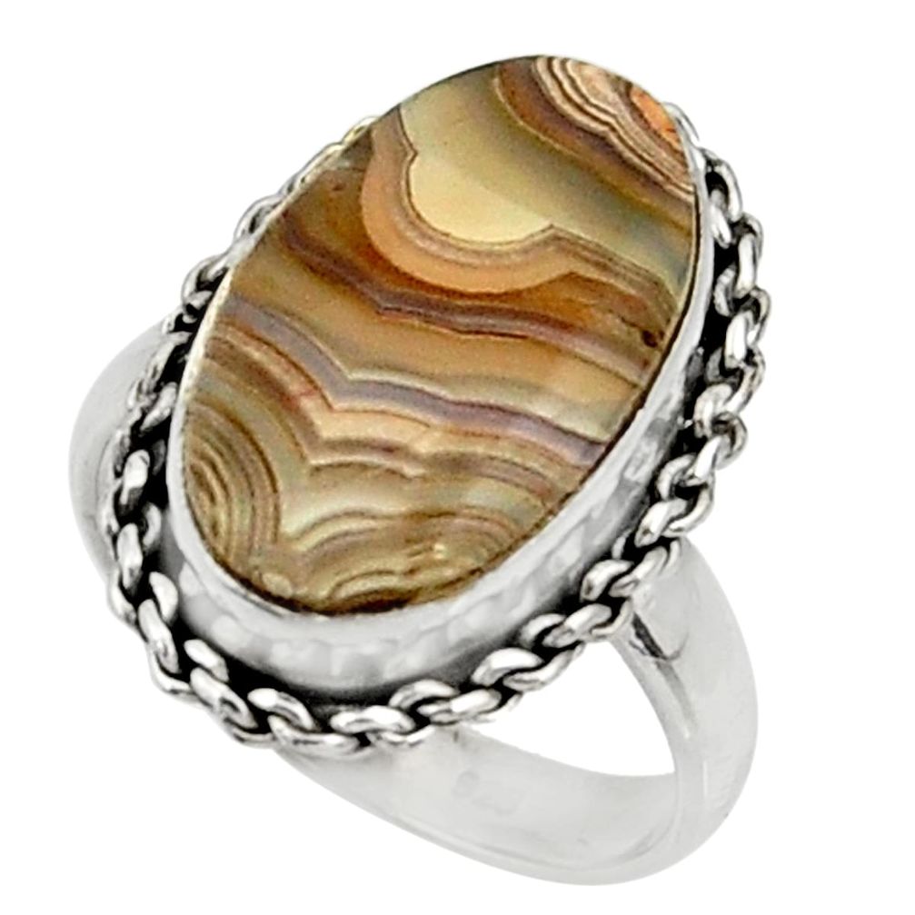 6.84cts natural mexican laguna lace agate silver solitaire ring size 6.5 r28308