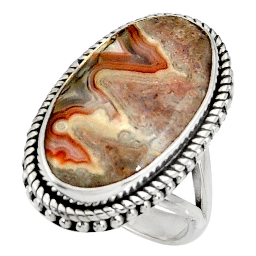 17.69cts natural mexican laguna lace agate silver solitaire ring size 7.5 r28311