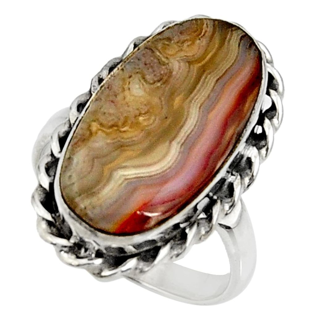 13.73cts natural mexican laguna lace agate silver solitaire ring size 8.5 r28315