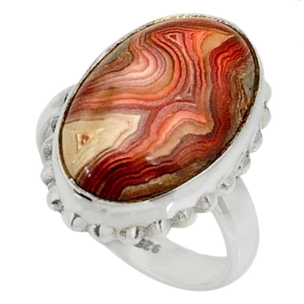 11.58cts natural mexican laguna lace agate silver solitaire ring size 6.5 r28316