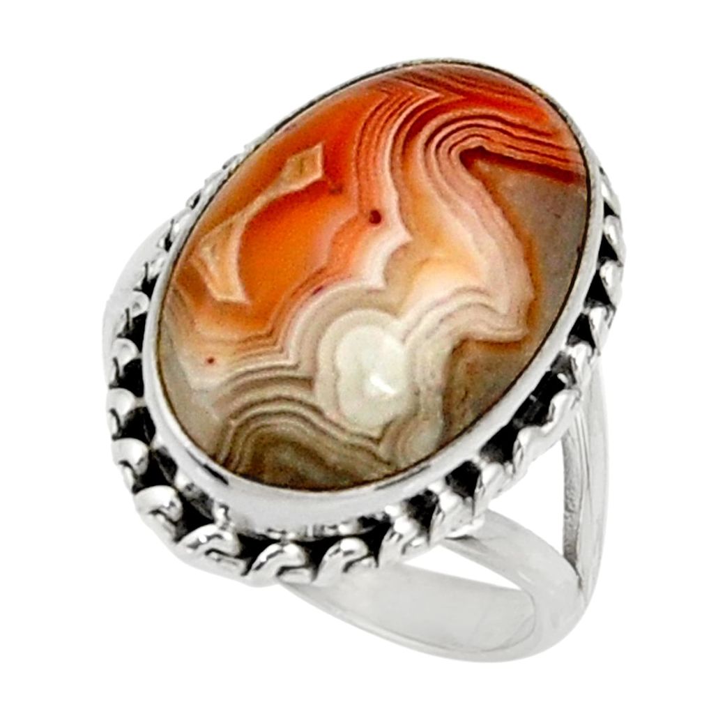 13.28cts natural mexican laguna lace agate silver solitaire ring size 7.5 r28335