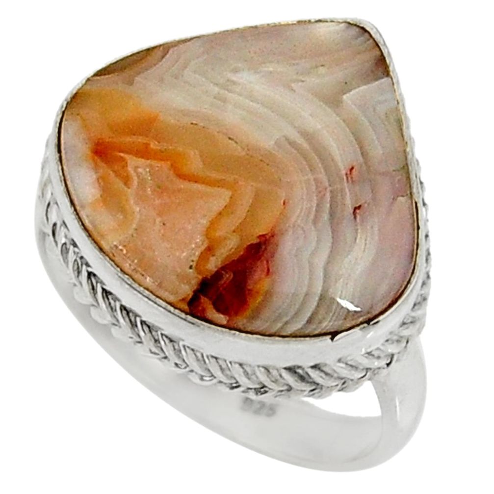 14.41cts natural mexican laguna lace agate silver solitaire ring size 8.5 r28338