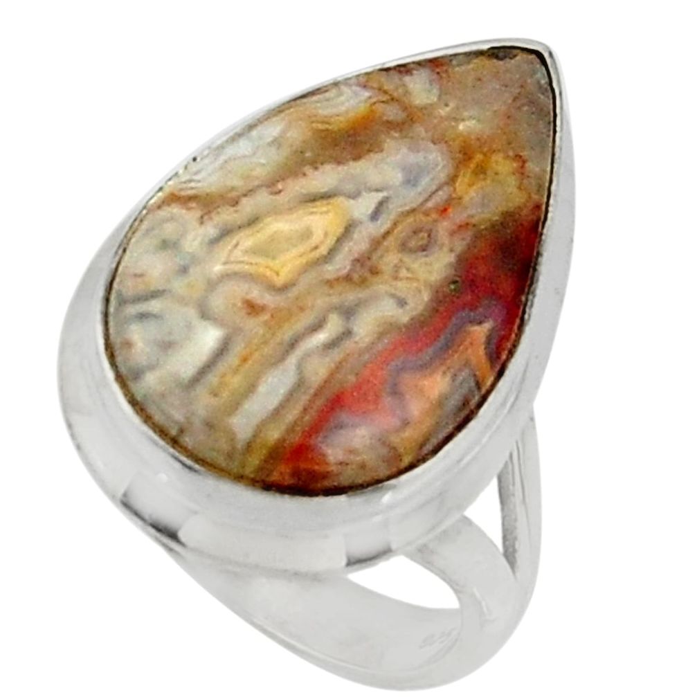 14.72cts natural mexican laguna lace agate silver solitaire ring size 6 r28310