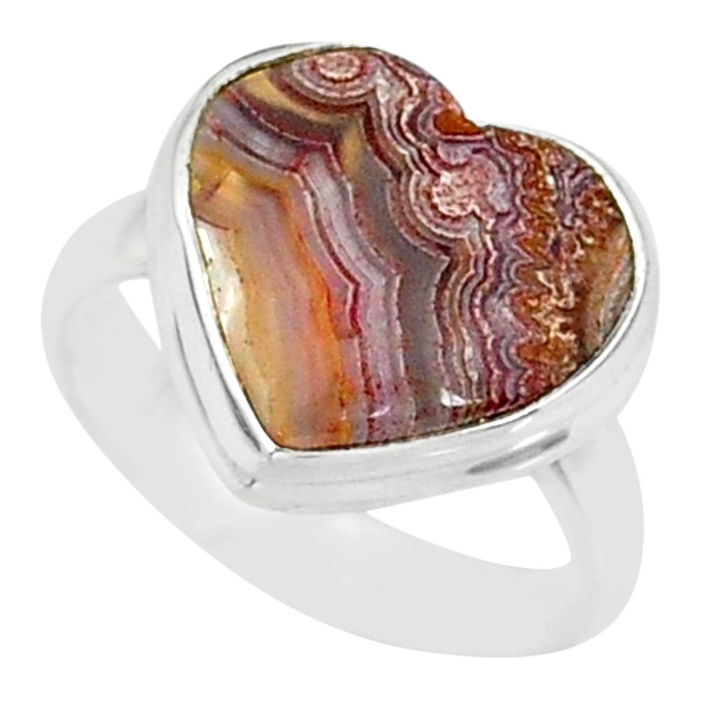 7.60cts natural mexican laguna lace agate silver solitaire ring size 6 r84705