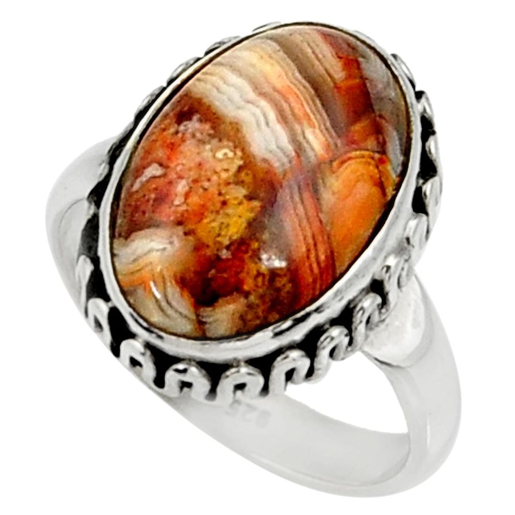 7.54cts natural mexican laguna lace agate silver solitaire ring size 7 r28303