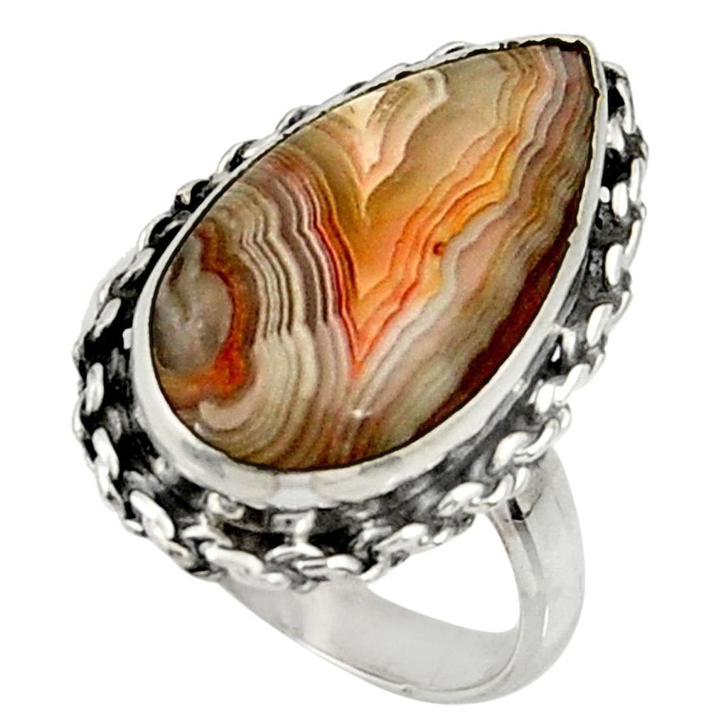 12.06cts natural mexican laguna lace agate silver solitaire ring size 7 r28321