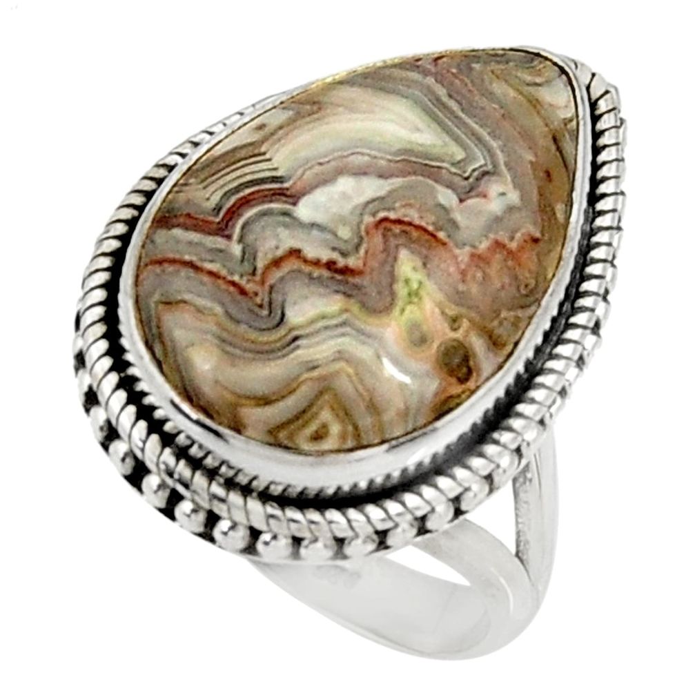 19.12cts natural mexican laguna lace agate silver solitaire ring size 8 r28336