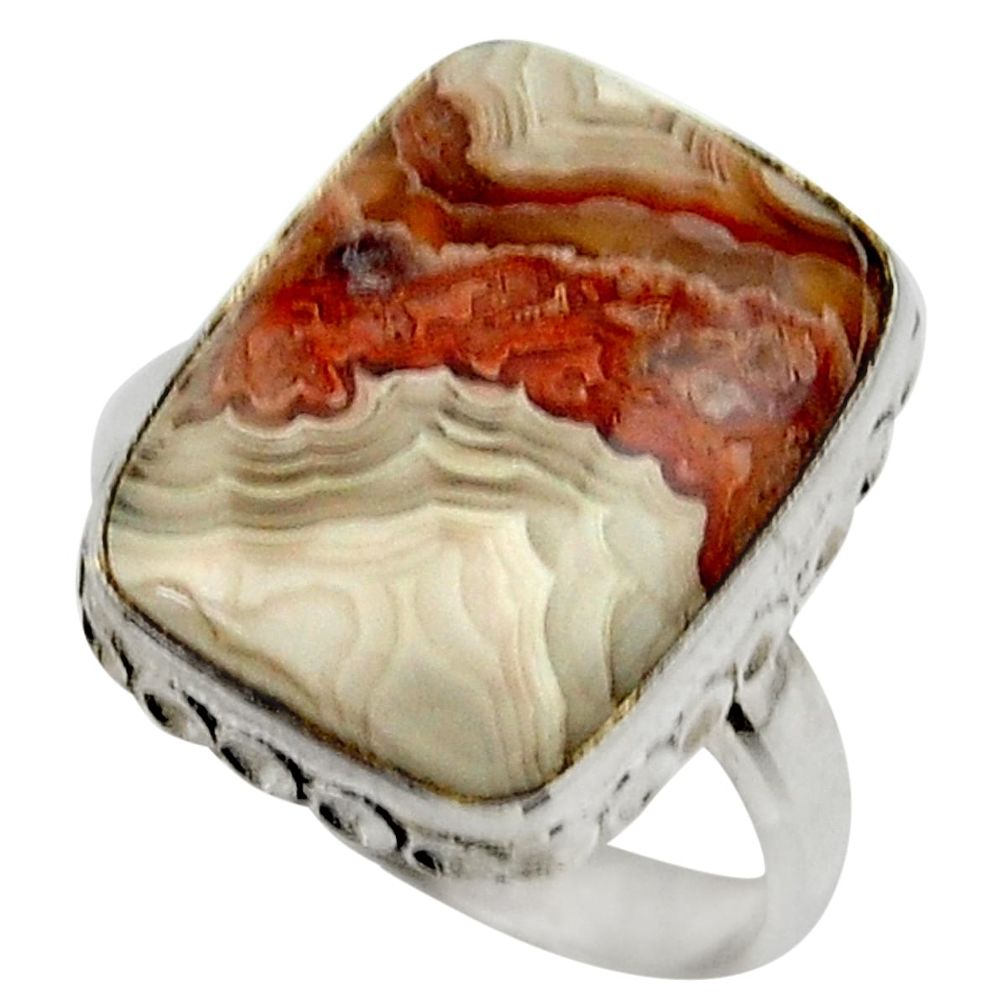 13.03cts natural mexican laguna lace agate silver solitaire ring size 8 r28642