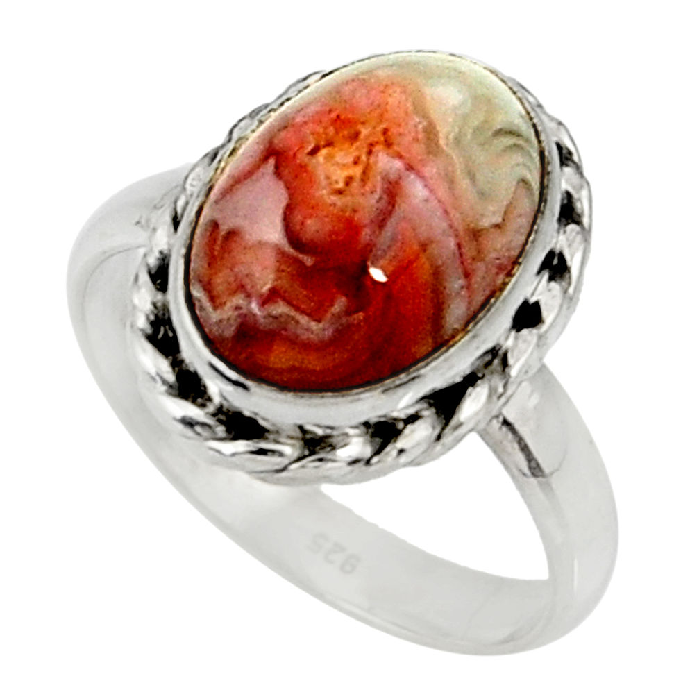 6.02cts natural mexican laguna lace agate silver solitaire ring size 9 r28304