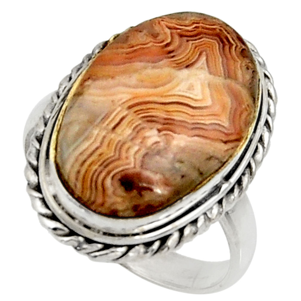 14.12cts natural mexican laguna lace agate silver solitaire ring size 9 r28333