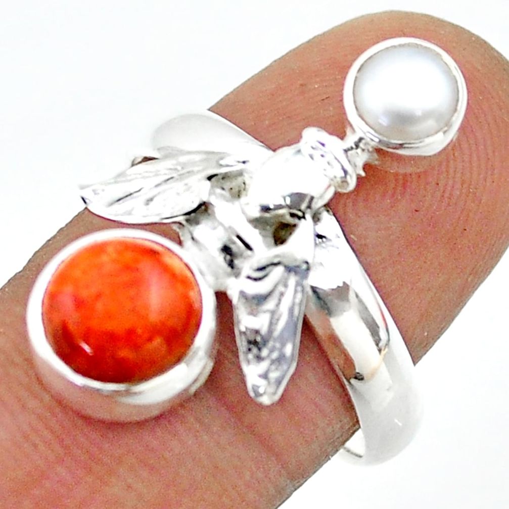 3.65cts natural mojave turquoise pearl 925 silver honey bee ring size 8 t70955
