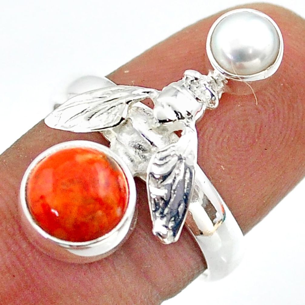 3.67cts natural mojave turquoise pearl 925 silver honey bee ring size 7.5 t70958