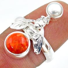3.67cts natural mojave turquoise pearl 925 silver honey bee ring size 7.5 t70958