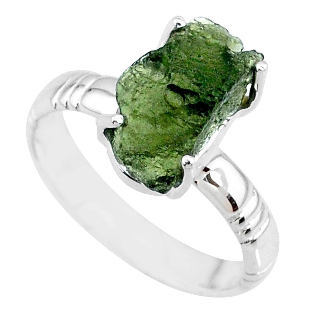 7.15cts natural moldavite (genuine czech) silver solitaire ring size 9.5 r71835