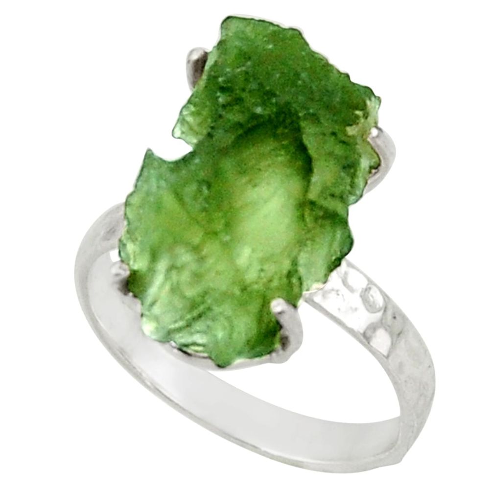 5.44cts natural moldavite (genuine czech) silver solitaire ring size 6 d47439