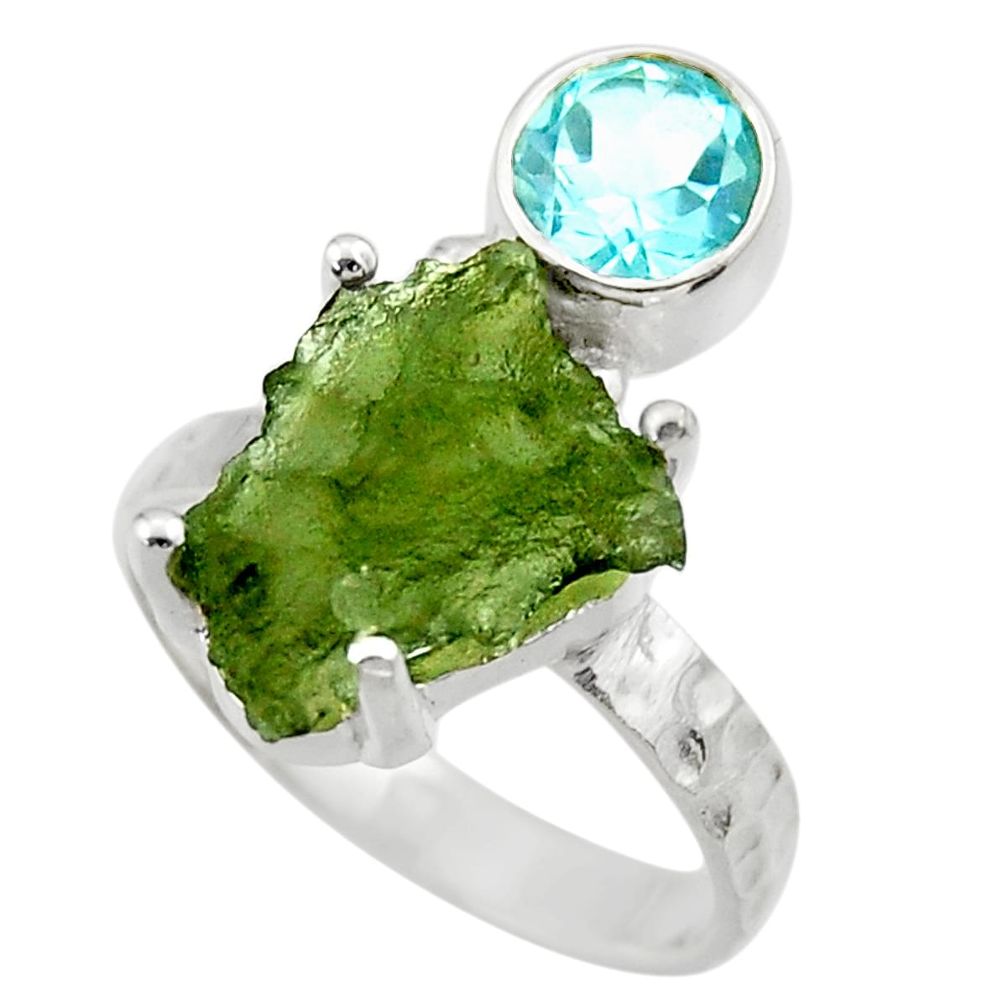 6.09cts natural moldavite (genuine czech) silver solitaire ring size 6 r29483