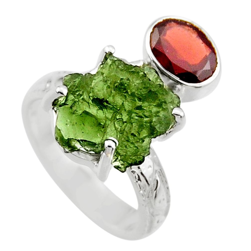 7.88cts natural moldavite (genuine czech) silver solitaire ring size 6 r29508