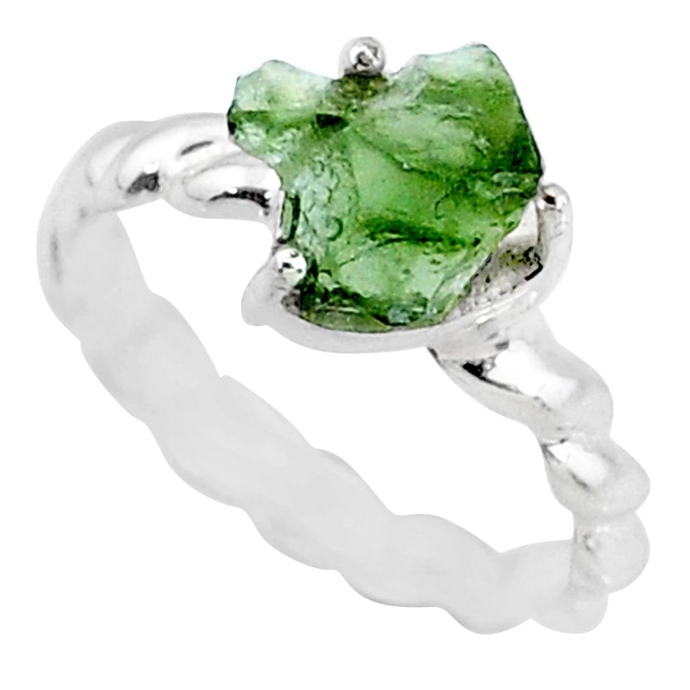 3.95cts natural moldavite (genuine czech) silver solitaire ring size 6 r71822