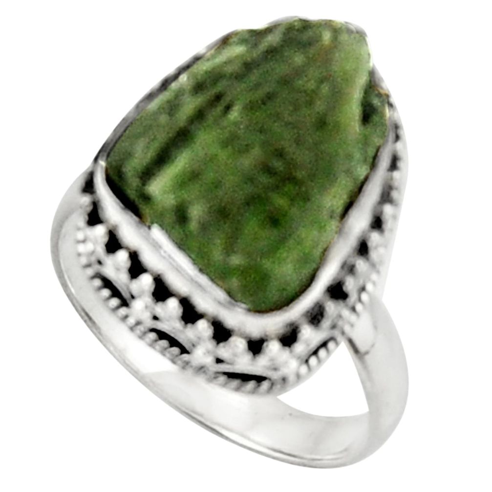 8.96cts natural moldavite (genuine czech) silver solitaire ring size 7 d46526