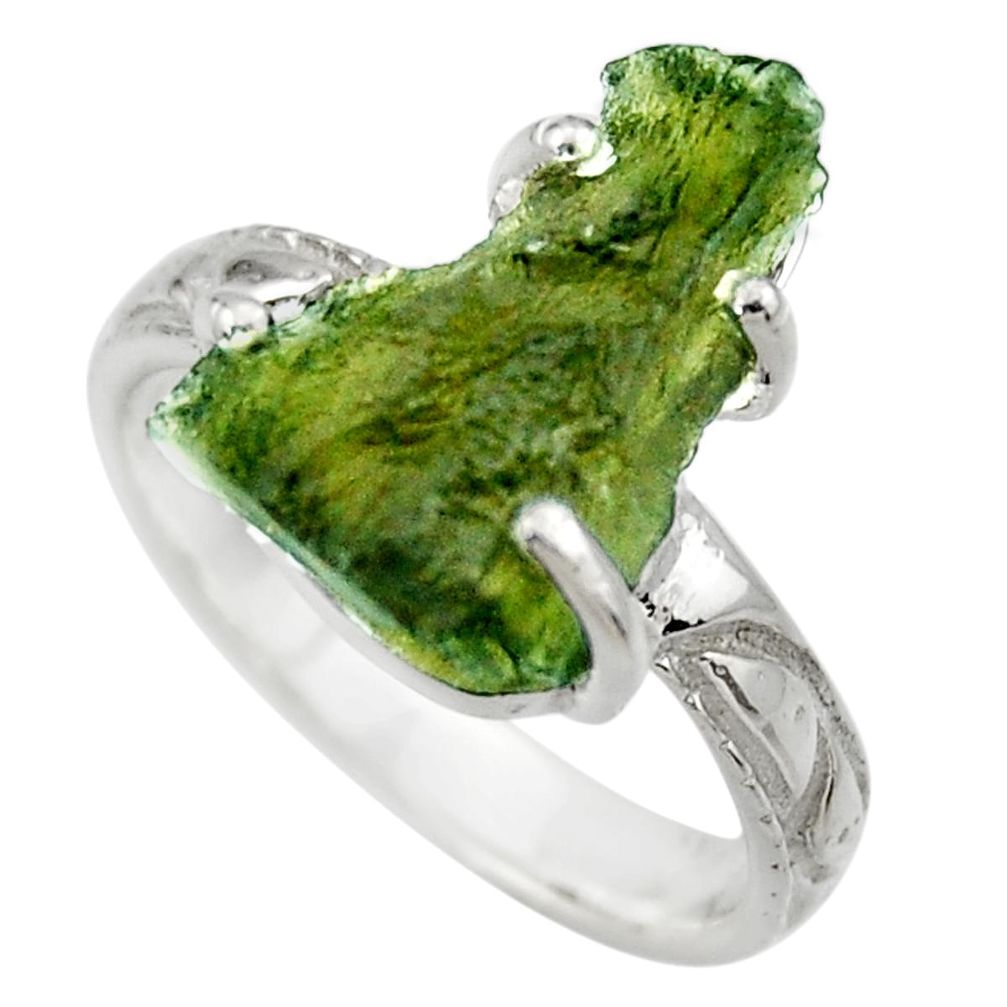 6.27cts natural moldavite (genuine czech) silver solitaire ring size 7 r29440