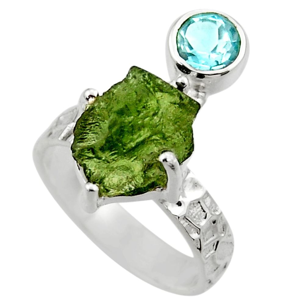 7.36cts natural moldavite (genuine czech) silver solitaire ring size 7 r29504