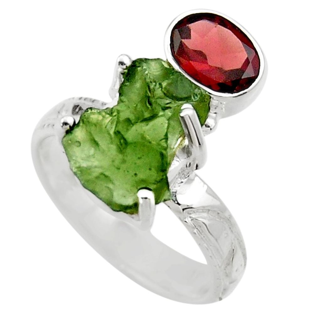 7.89cts natural moldavite (genuine czech) silver solitaire ring size 7 r29513