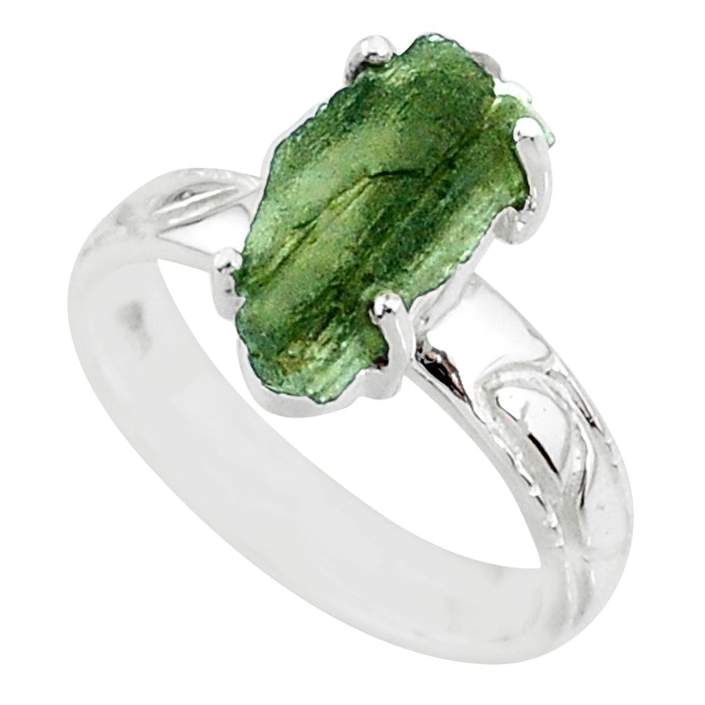 6.22cts natural moldavite (genuine czech) silver solitaire ring size 7 r71826