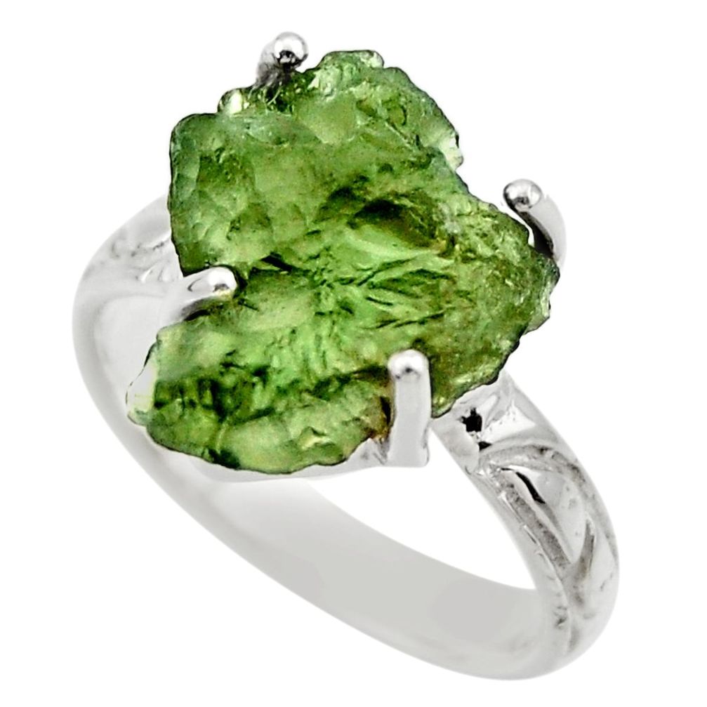 7.50cts natural moldavite (genuine czech) silver solitaire ring size 8 r29441