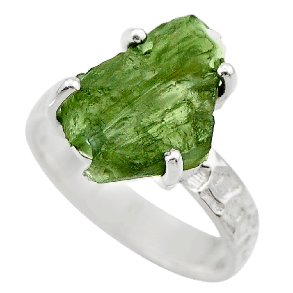 6.72cts natural moldavite (genuine czech) silver solitaire ring size 8 r29443