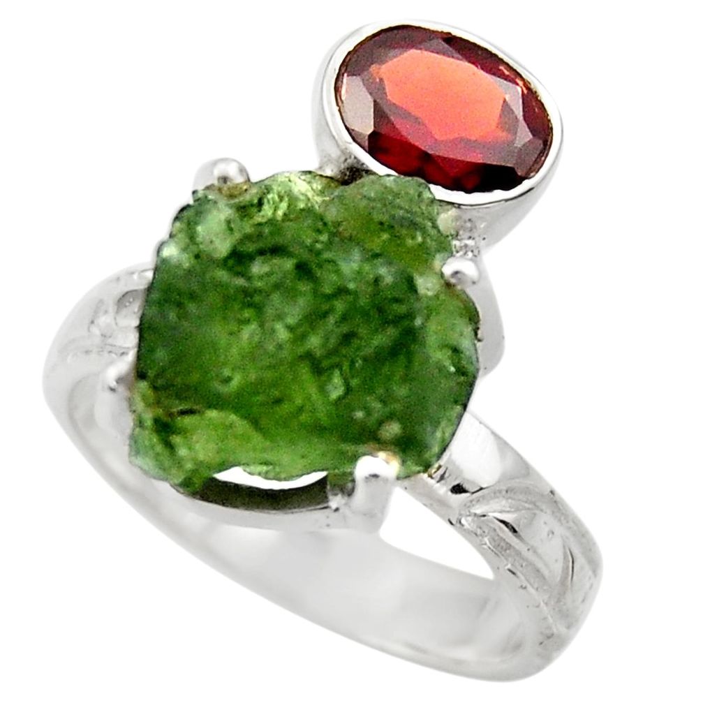 9.03cts natural moldavite (genuine czech) silver solitaire ring size 8 r29484