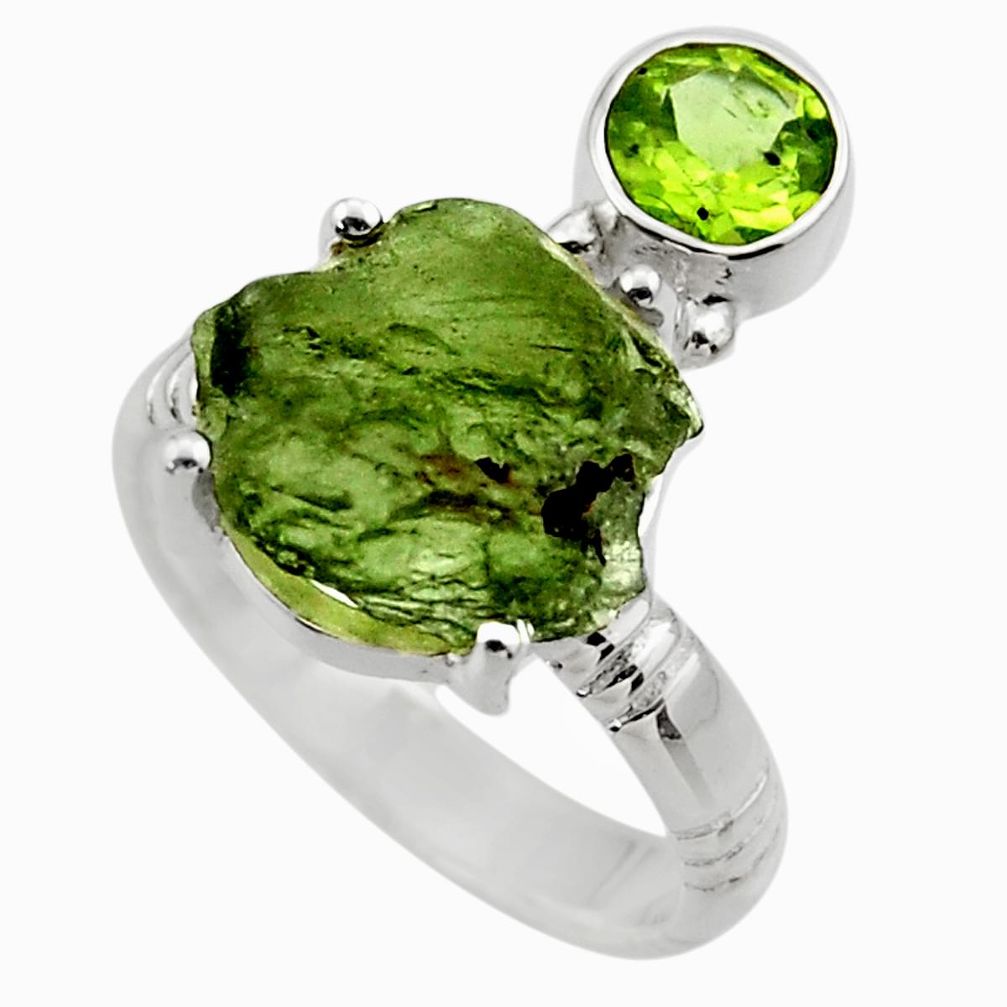 8.77cts natural moldavite (genuine czech) silver solitaire ring size 8 r29503