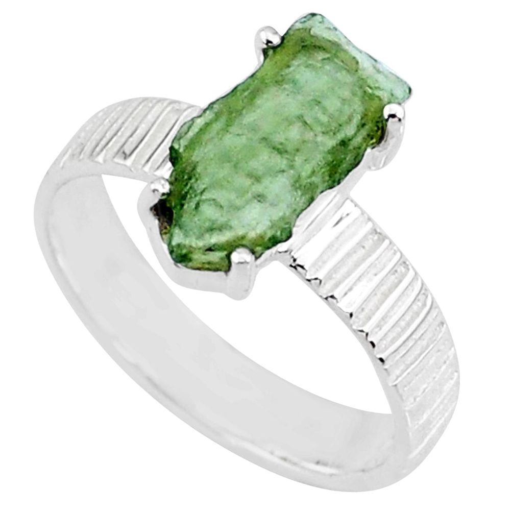5.22cts natural moldavite (genuine czech) silver solitaire ring size 8 r71833