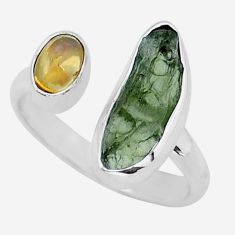 6.39cts natural moldavite ethiopian opal silver adjustable ring size 7 y16761