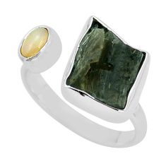 7.67cts natural moldavite ethiopian opal silver adjustable ring size 9 y16813