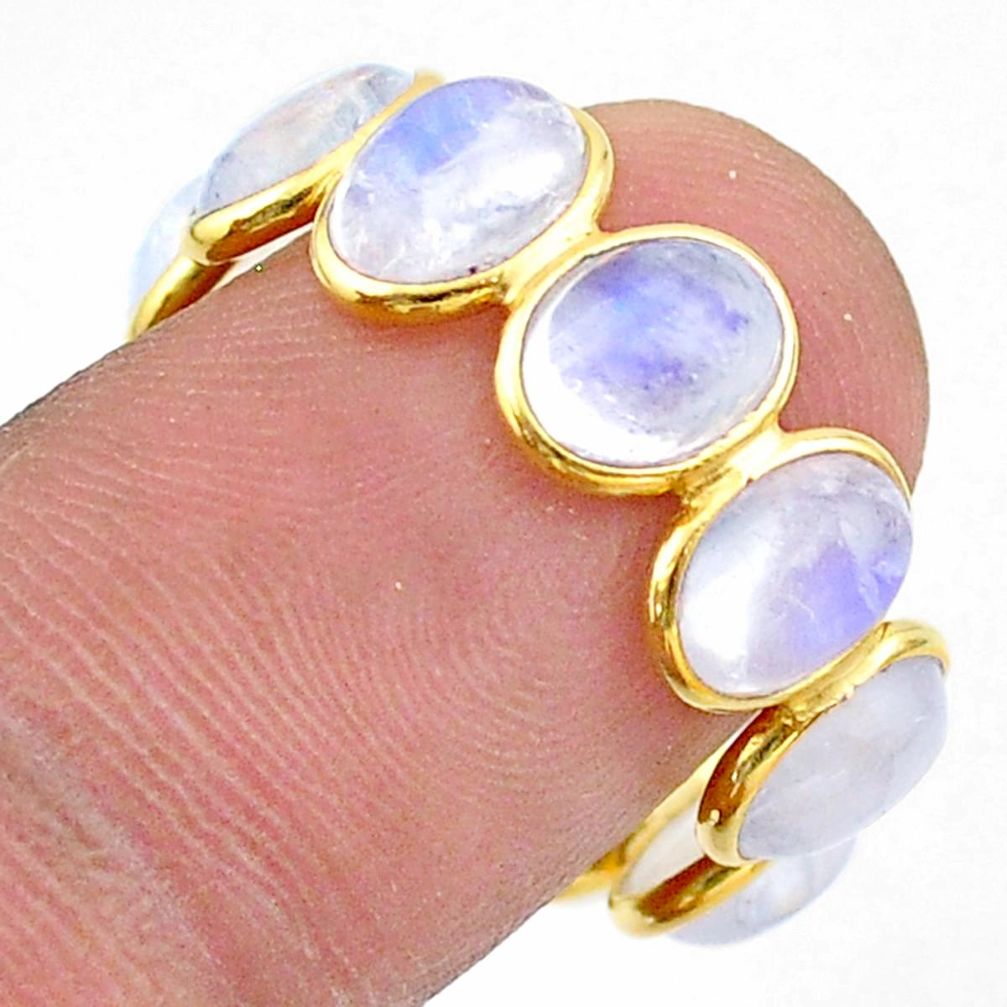 0.08cts natural moonstone 925 silver 14k gold eternity ring size 8 t44050