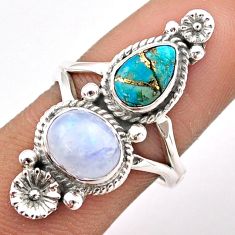 6.31cts natural moonstone copper turquoise 925 silver flower ring size 8 t86538