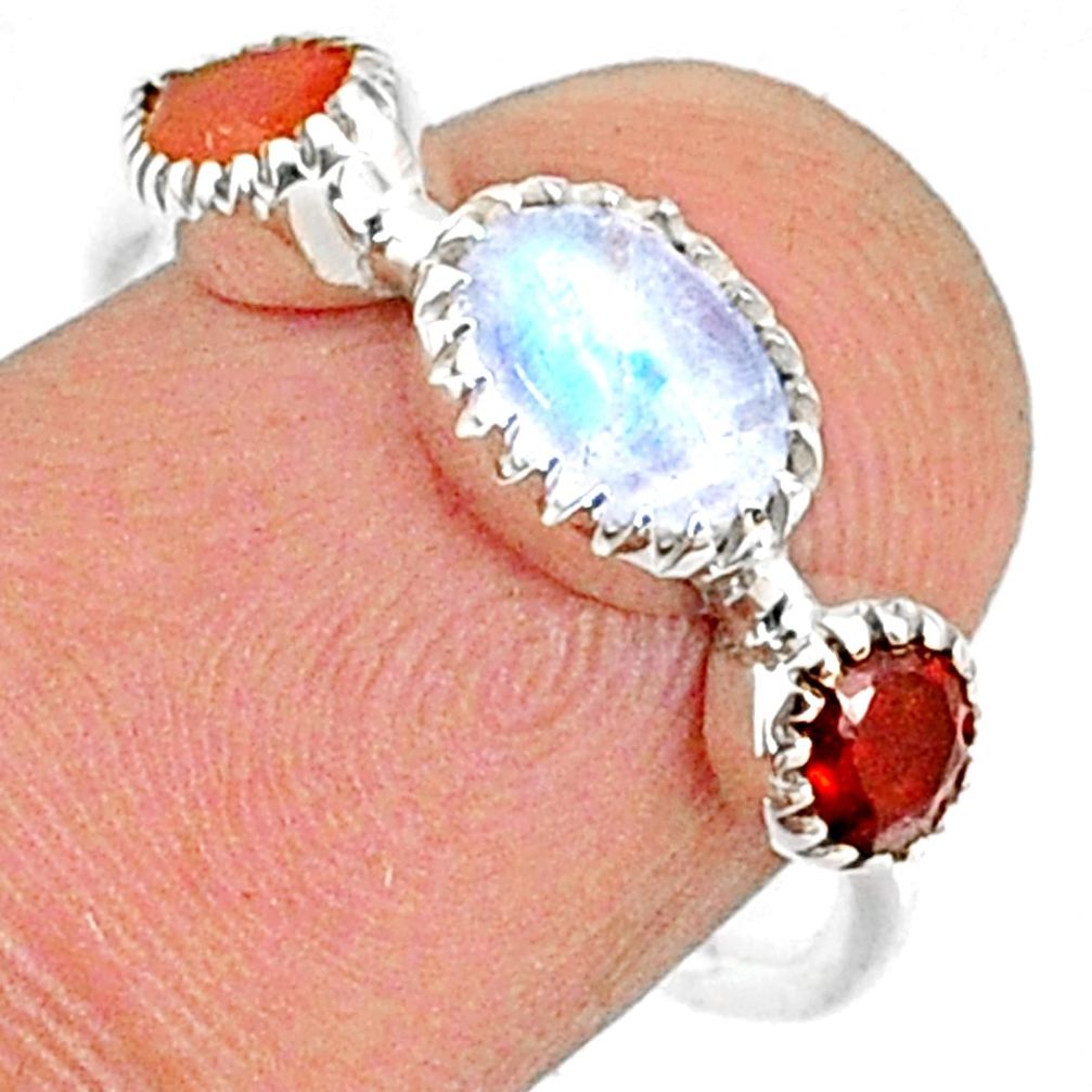 3.22cts natural moonstone cornelian (carnelian) 925 silver ring size 8 r68839