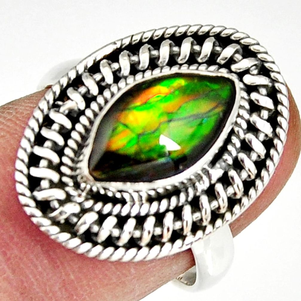 2.98cts natural multi color ammolite 925 silver solitaire ring size 7.5 r19231