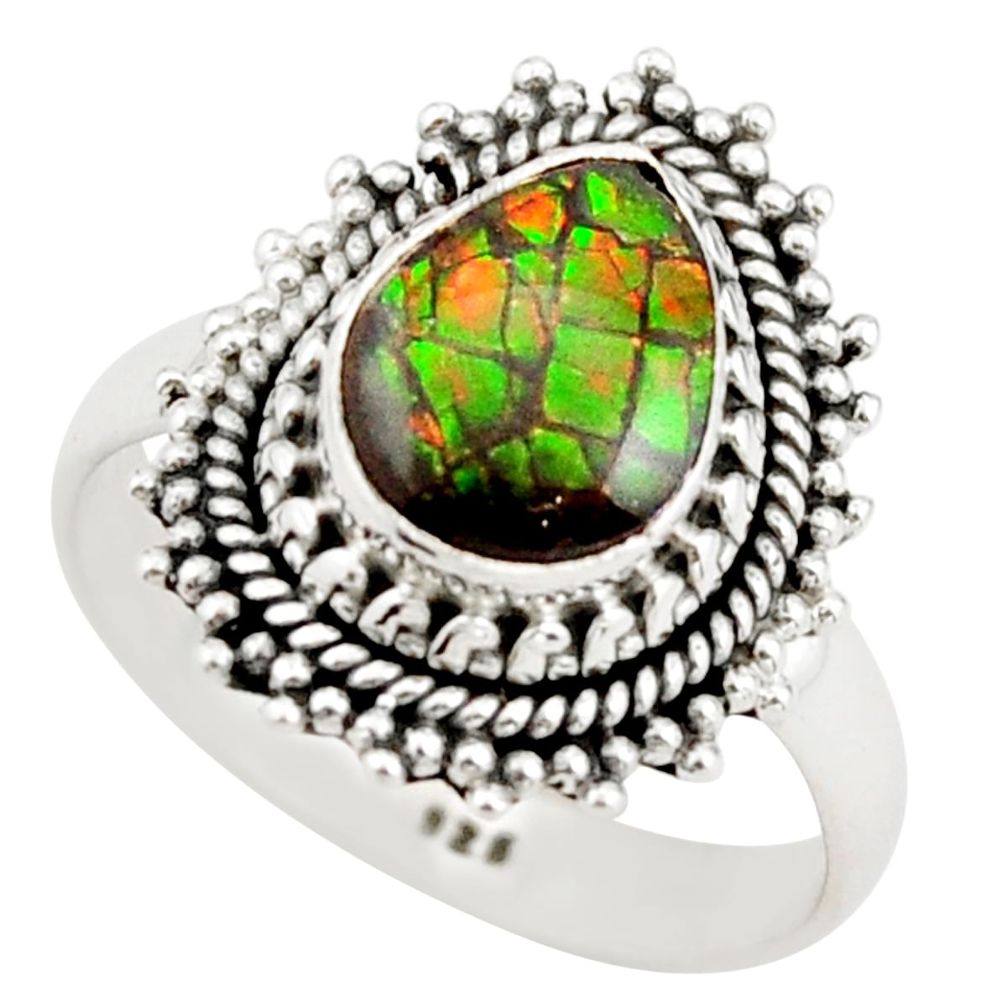 3.13cts natural multi color ammolite 925 silver solitaire ring size 7.5 r21455