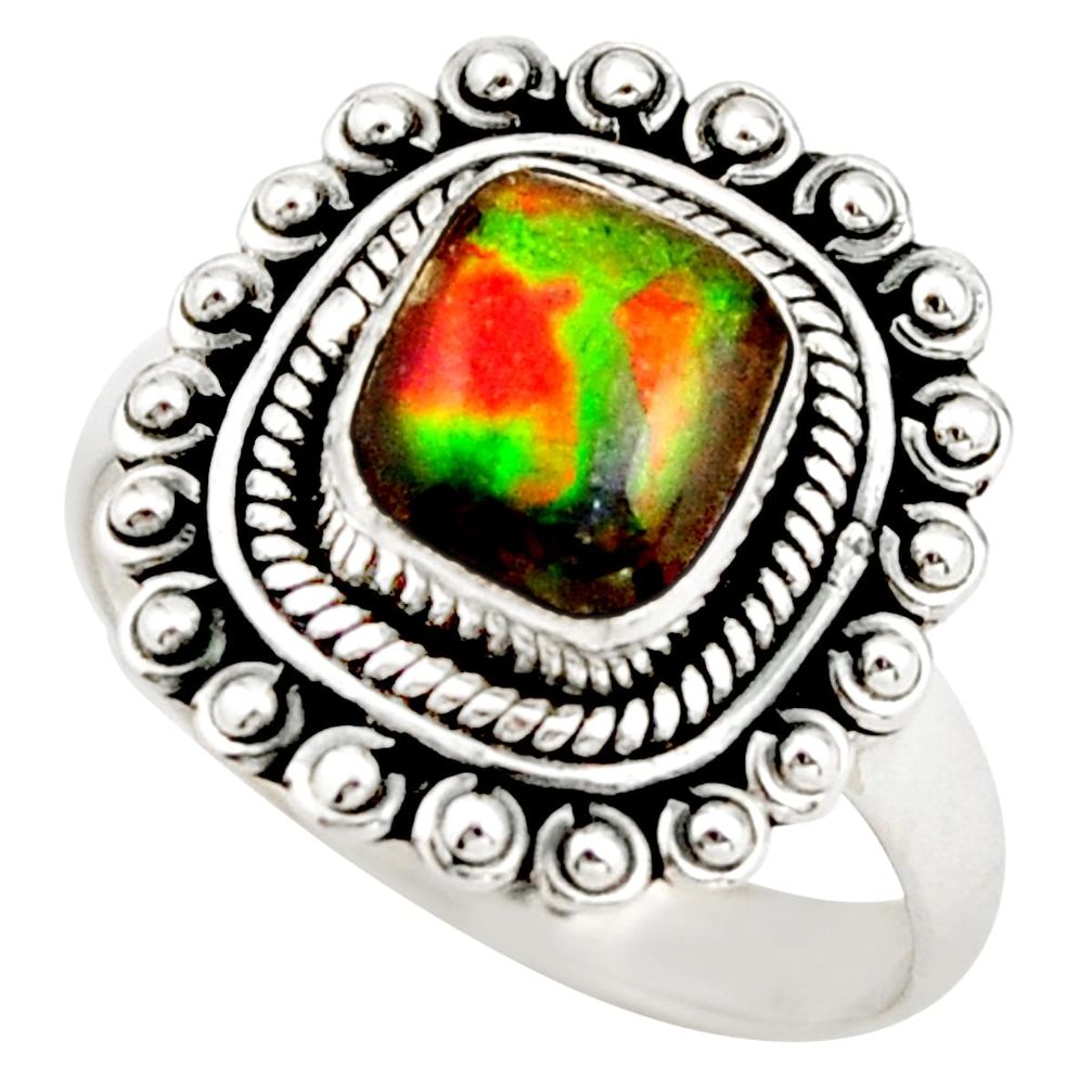 3.32cts natural multi color ammolite 925 silver solitaire ring size 7 r21456