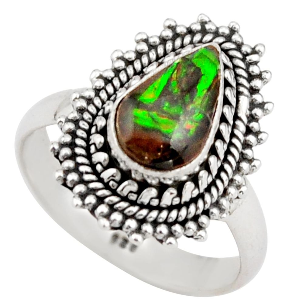 2.56cts natural multi color ammolite 925 silver solitaire ring size 7 r21459