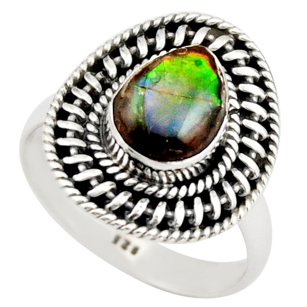 3.13cts natural multi color ammolite 925 silver solitaire ring size 8 r21453