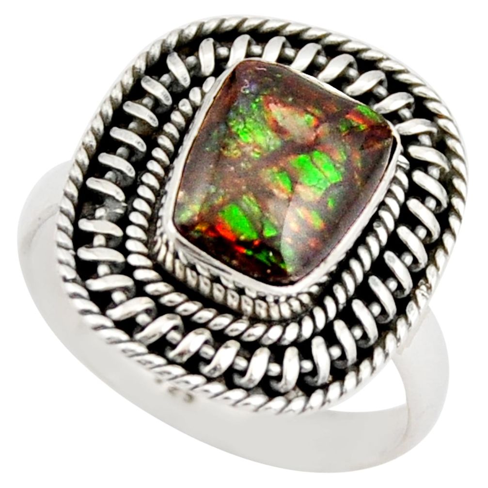 4.22cts natural multi color ammolite 925 silver solitaire ring size 8 r21454