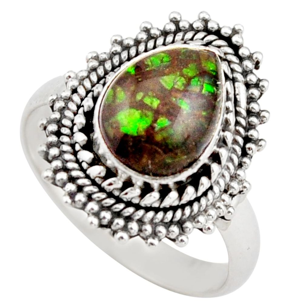 4.22cts natural multi color ammolite 925 silver solitaire ring size 8 r21458