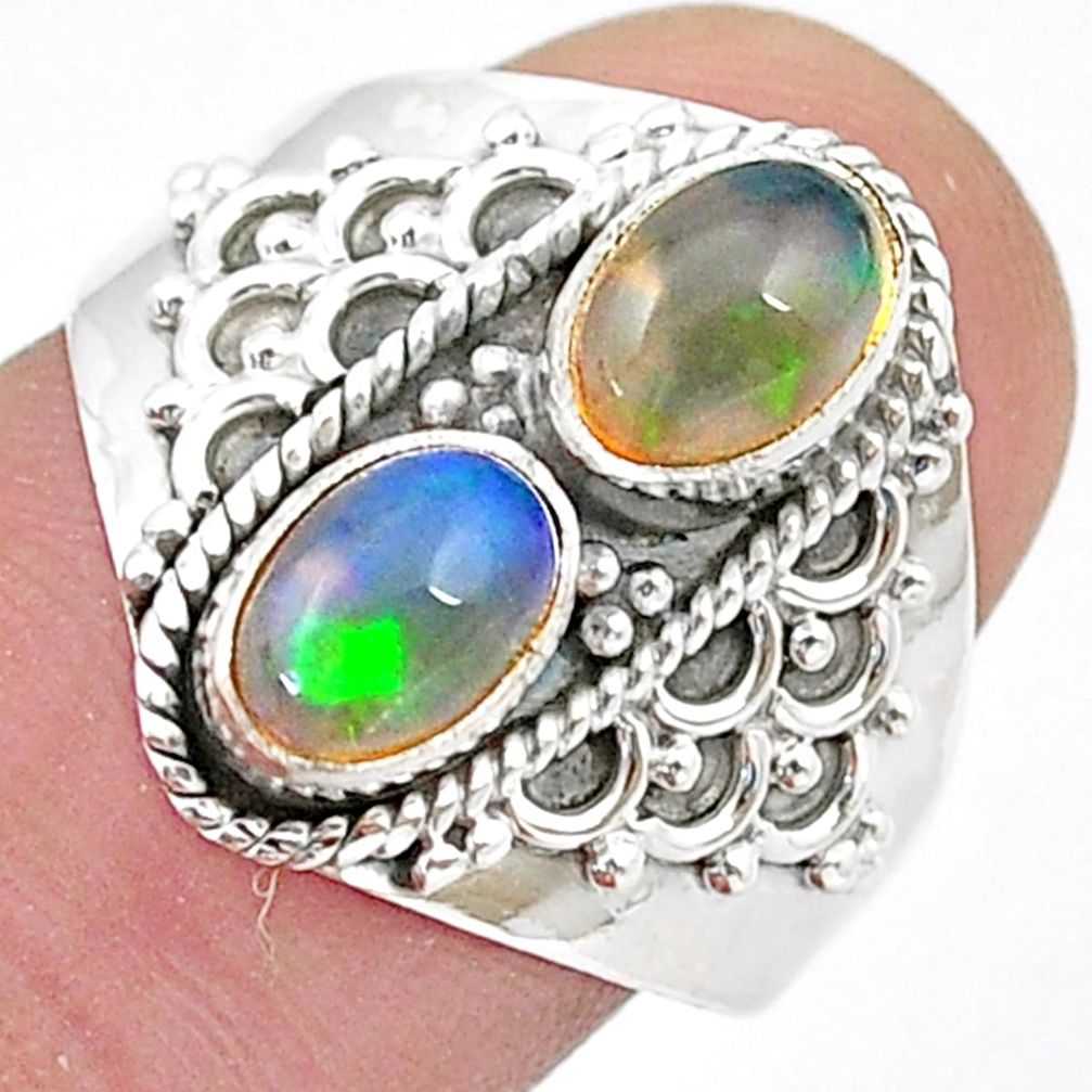 3.59cts natural multi color ethiopian opal 925 silver ring jewelry size 8 u38143