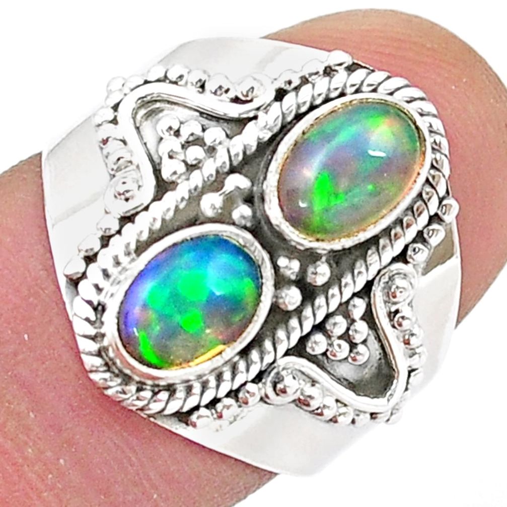 3.04cts natural multi color ethiopian opal 925 silver ring jewelry size 8 u38162