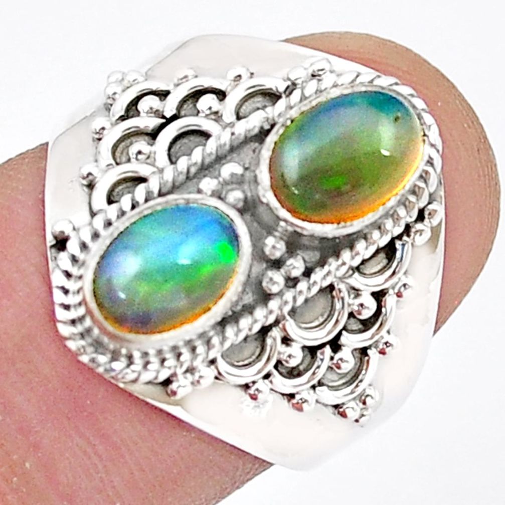 3.01cts natural multi color ethiopian opal 925 silver ring jewelry size 8 u38169